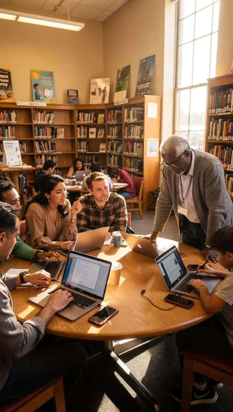Person using laptop with clear, simple software interface guiding beginners in technology.