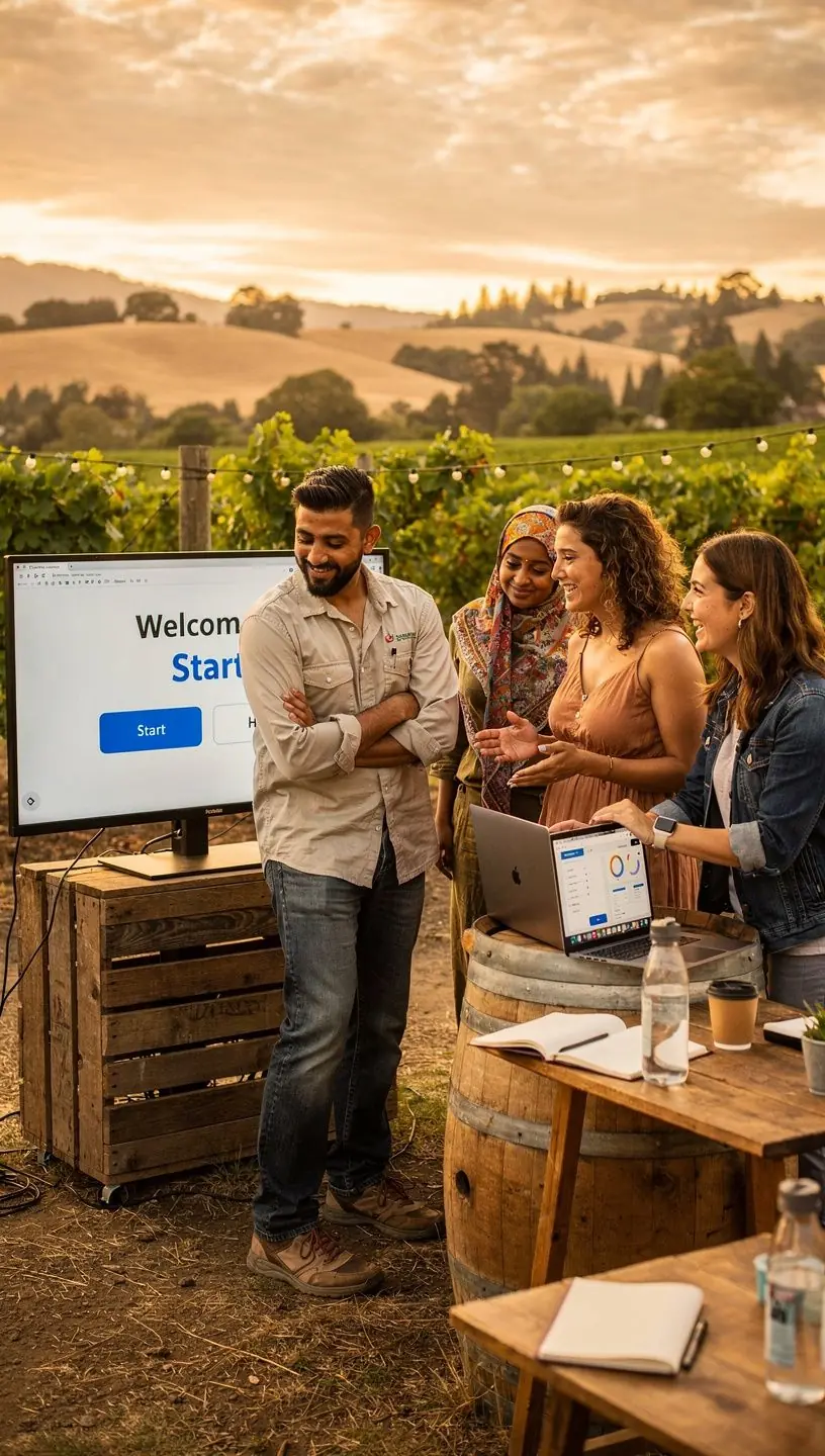 Close-up of hands navigating a touchscreen device with accessible instructions displayed.